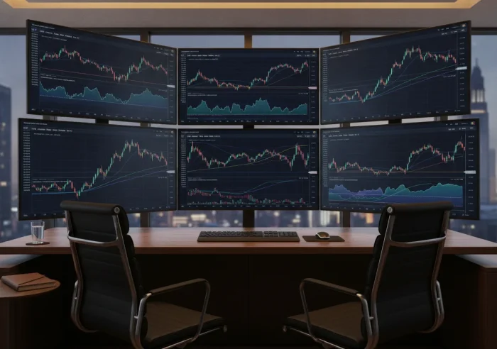 Professional trading workspace with multiple market charts on