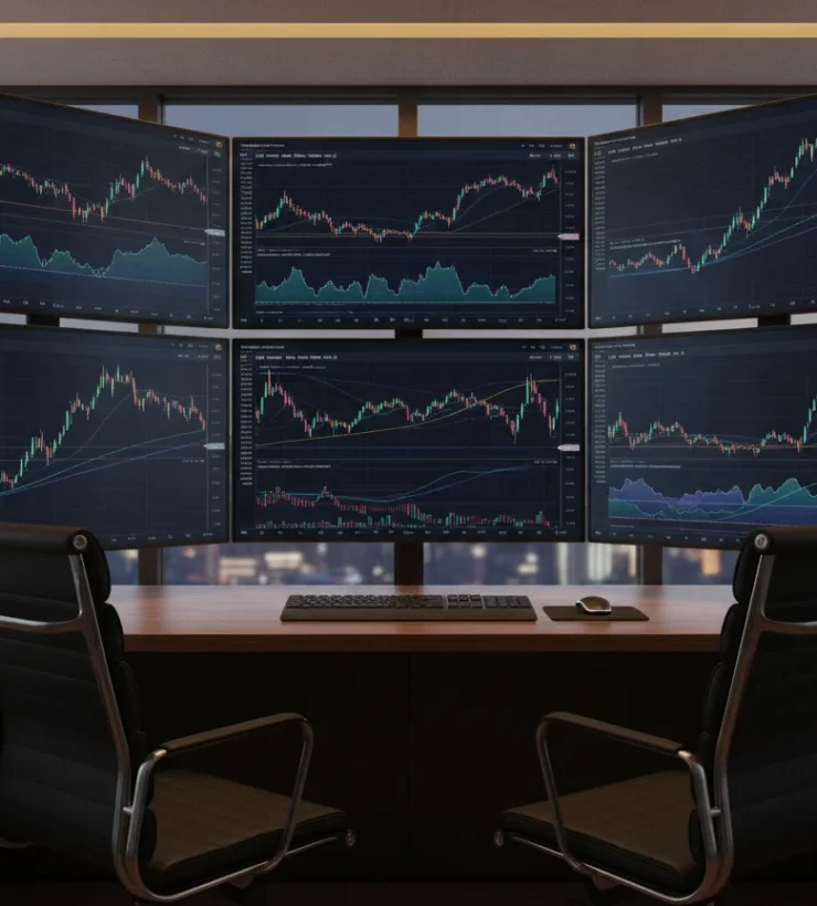 Professional trading workspace with multiple market charts on